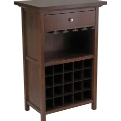 Storage Cabinets*Winsome 40.4" x 26.6" x 15.7" Wood Wine Cabinet With 1-Drawer, Glass Rack, Antique Walnut