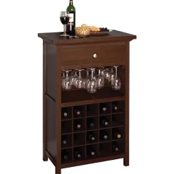 Storage Cabinets*Winsome 40.4" x 26.6" x 15.7" Wood Wine Cabinet With 1-Drawer, Glass Rack, Antique Walnut