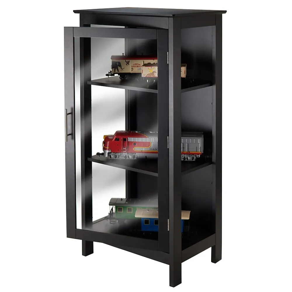 Bookcases*Winsome Poppy Display Cabinet with 3-Sided Tempered Glass, 47.2"H, Black (20523)