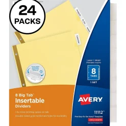 Dividers|Avery WorkSaver Insertable Tab Index Dividers, 8-Tab, 8-1/2 x 11, Clear, 24 Sets/Box