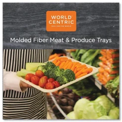 World Centric Fiber Trays, PLA Lined, PFAS Free, 1-Compartment, 18 x 14 x 1, Natural, 100/Carton