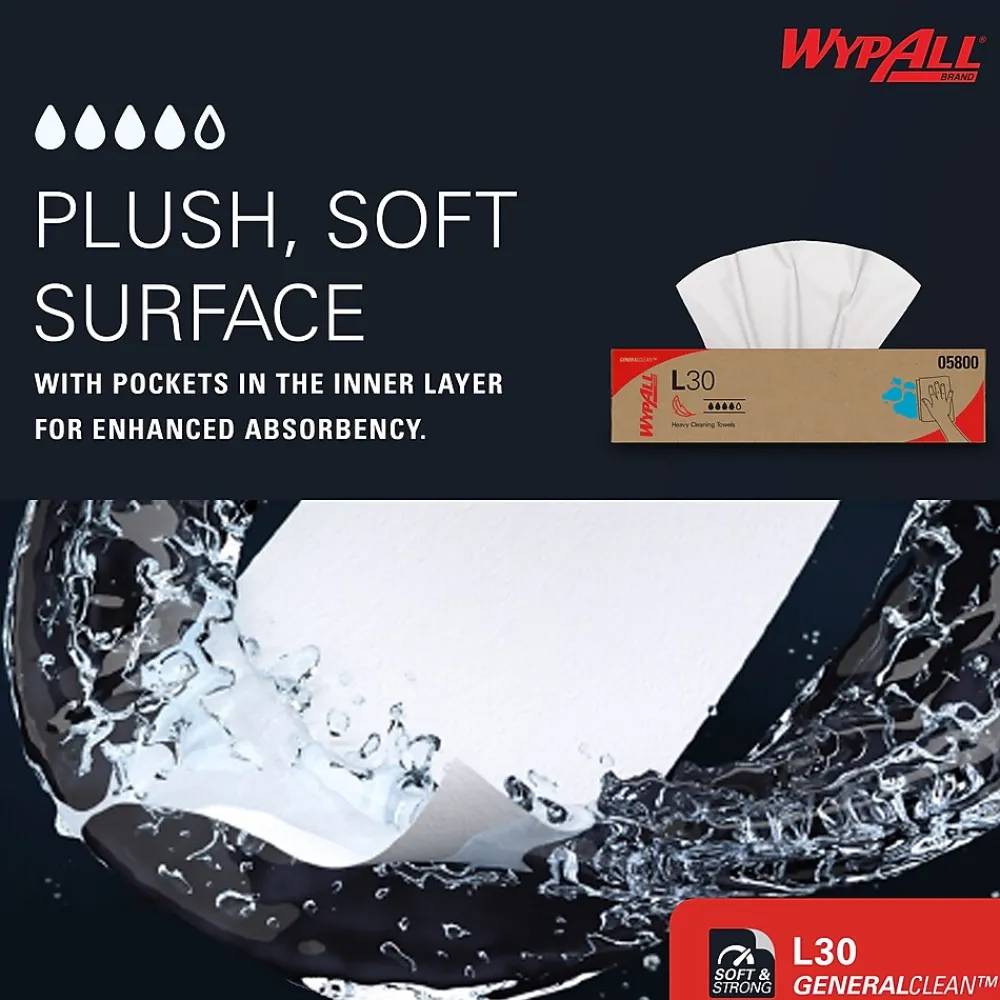 GeneralClean L30 Nylon Cleaning Wipers, 16.4" x 9.8", White, 100 Wipers/Box (05800)<WypAll Hot