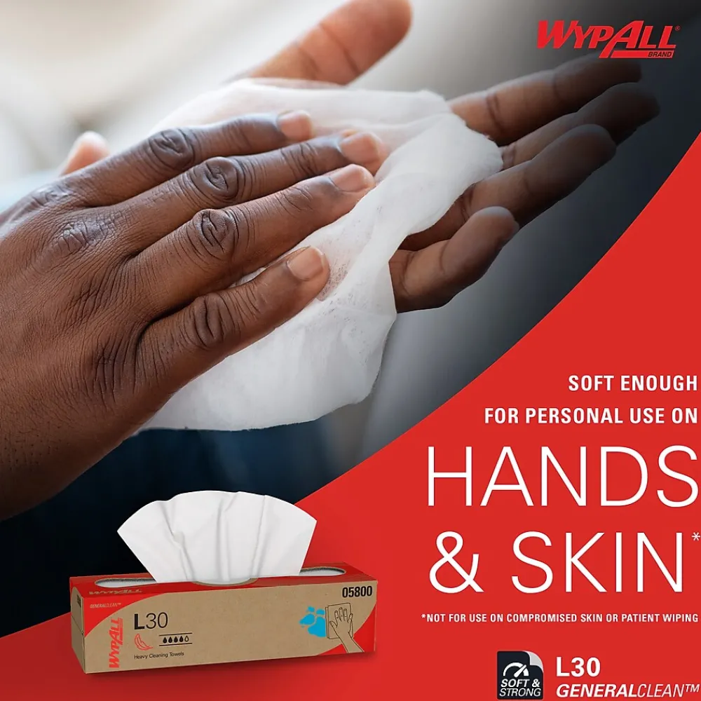 GeneralClean L30 Nylon Cleaning Wipers, 16.4" x 9.8", White, 100 Wipers/Box (05800)<WypAll Hot