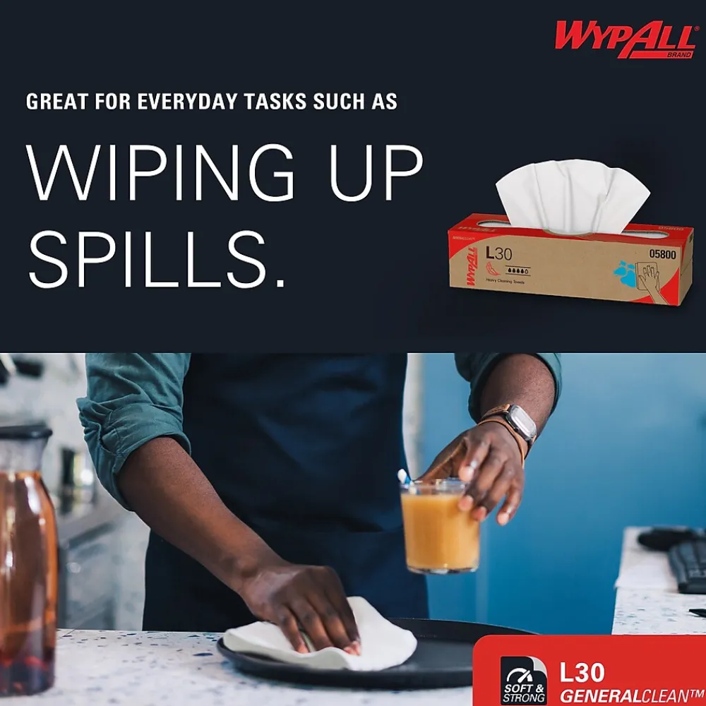 GeneralClean L30 Nylon Cleaning Wipers, 16.4" x 9.8", White, 100 Wipers/Box (05800)<WypAll Hot