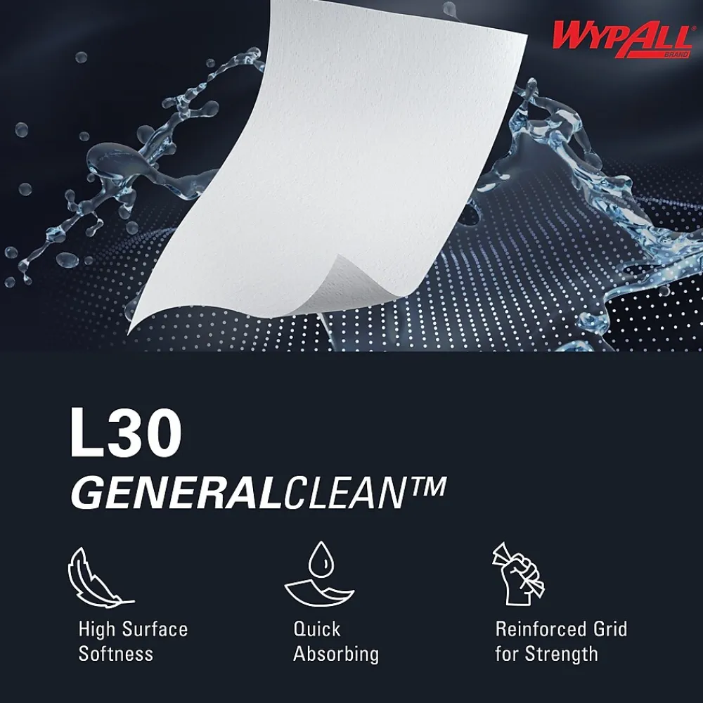 GeneralClean L30 Nylon Cleaning Wipers, 16.4" x 9.8", White, 100 Wipers/Box (05800)<WypAll Hot