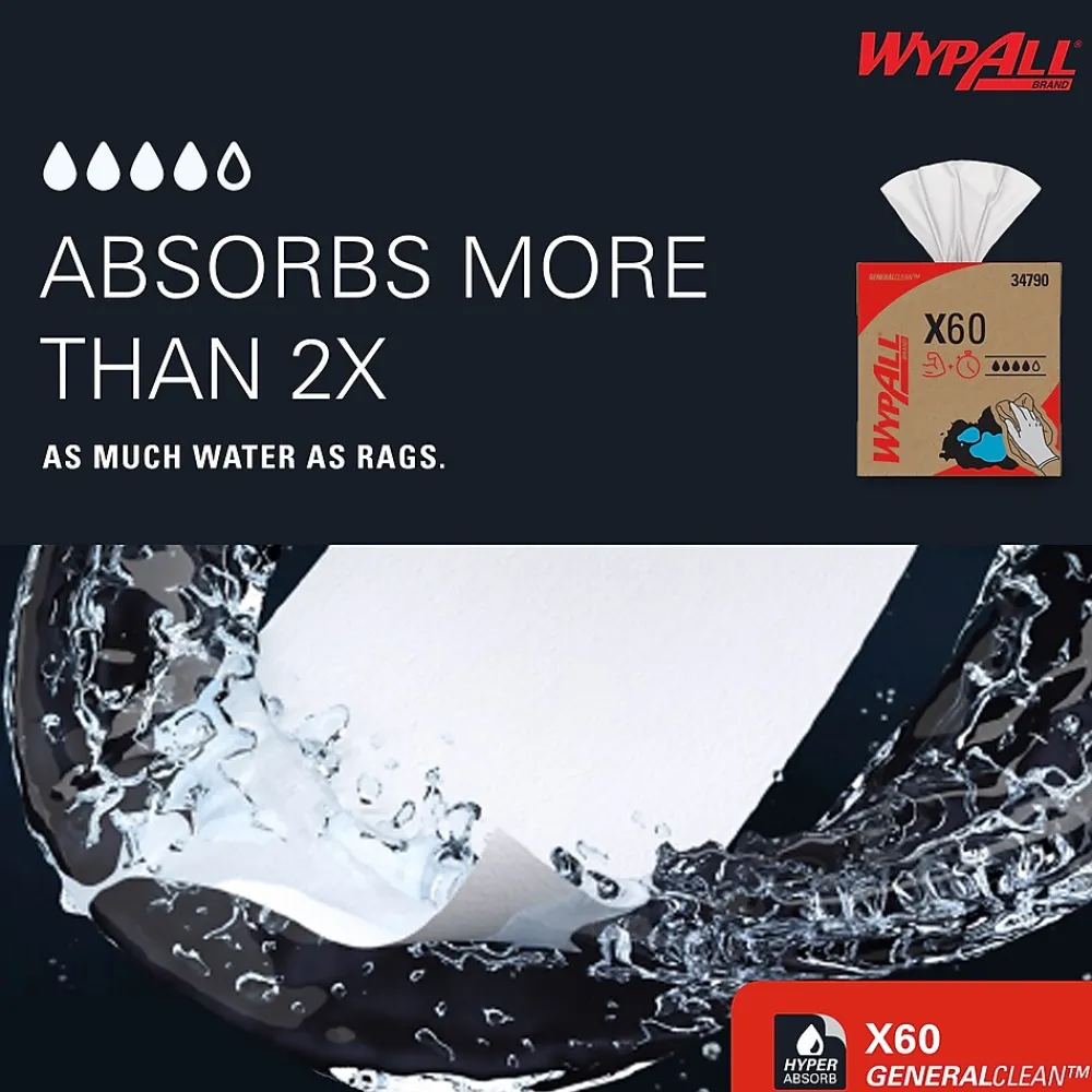 GeneralClean X60 Fabric Cleaning Wipers, 16.8" x 9.1", White, 118 Wipers/Box (34790)<WypAll