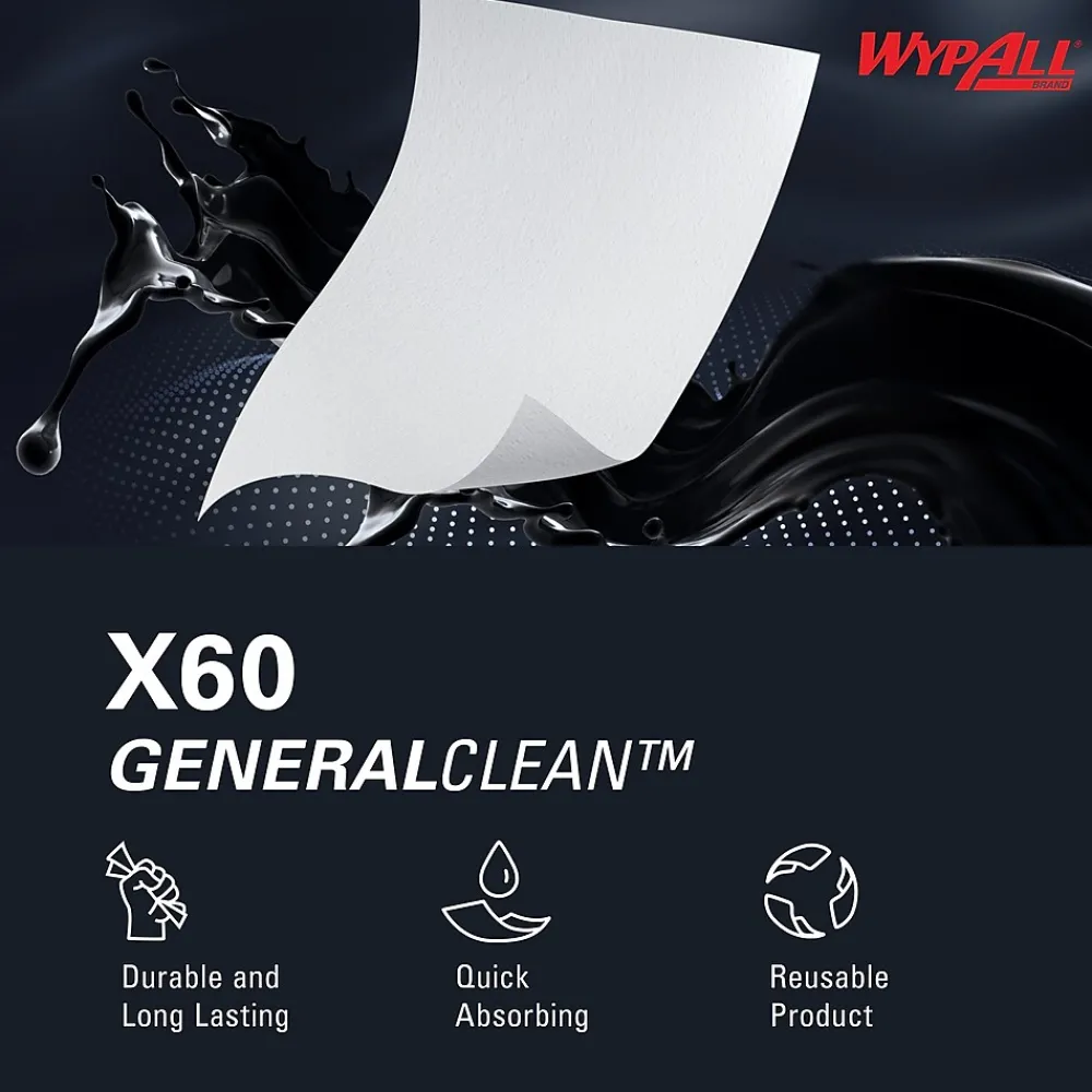 GeneralClean X60 Fabric Cleaning Wipers, 16.8" x 9.1", White, 118 Wipers/Box (34790)<WypAll
