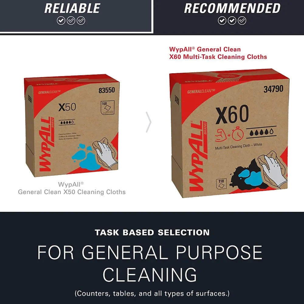 GeneralClean X60 Fabric Cleaning Wipers, 16.8" x 9.1", White, 118 Wipers/Box (34790)<WypAll