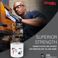 PowerClean X80 Fabric Cleaning Wipers, White, 475 Sheets/Roll, 475 Wipers/Box (41025)<WypAll New