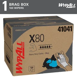 PowerClean X80 Fabric Cleaning Wipers, 16.8" x 12.5", Blue, 160 Wipers/Box, 160/Carton (41041)<WypAll Sale