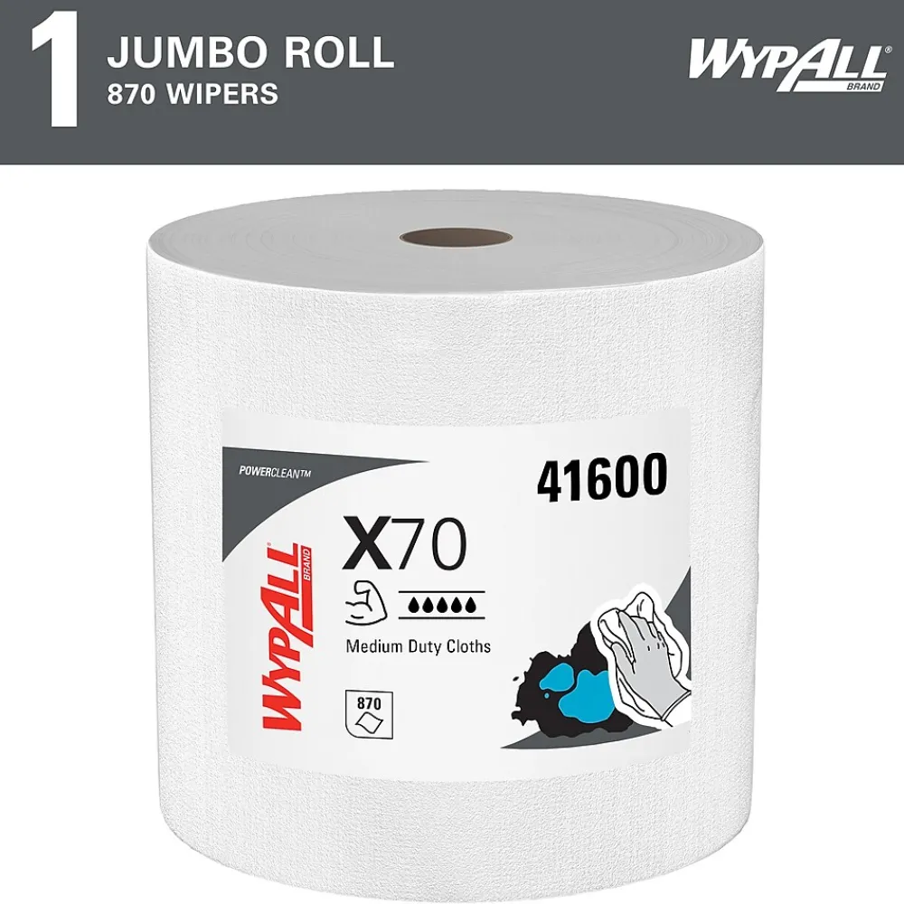 PowerClean X70 Fabric Cleaning Wipers, 13.3" x 13.4", White, 870 Sheets/Roll (41600)<WypAll Clearance