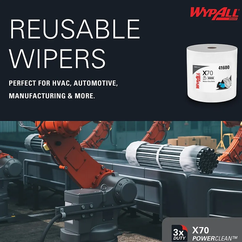 PowerClean X70 Fabric Cleaning Wipers, 13.3" x 13.4", White, 870 Sheets/Roll (41600)<WypAll Clearance