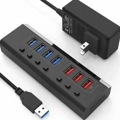4XEM 7-Port USB-A 3.2 Gen 1 Data Hub, Black (4XUSBAHUB7PDTAA)