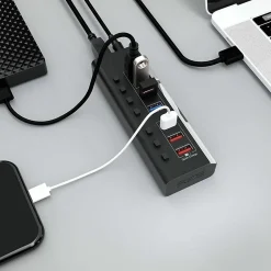 4XEM 7-Port USB-A 3.2 Gen 1 Data Hub, Black (4XUSBAHUB7PDTAA)