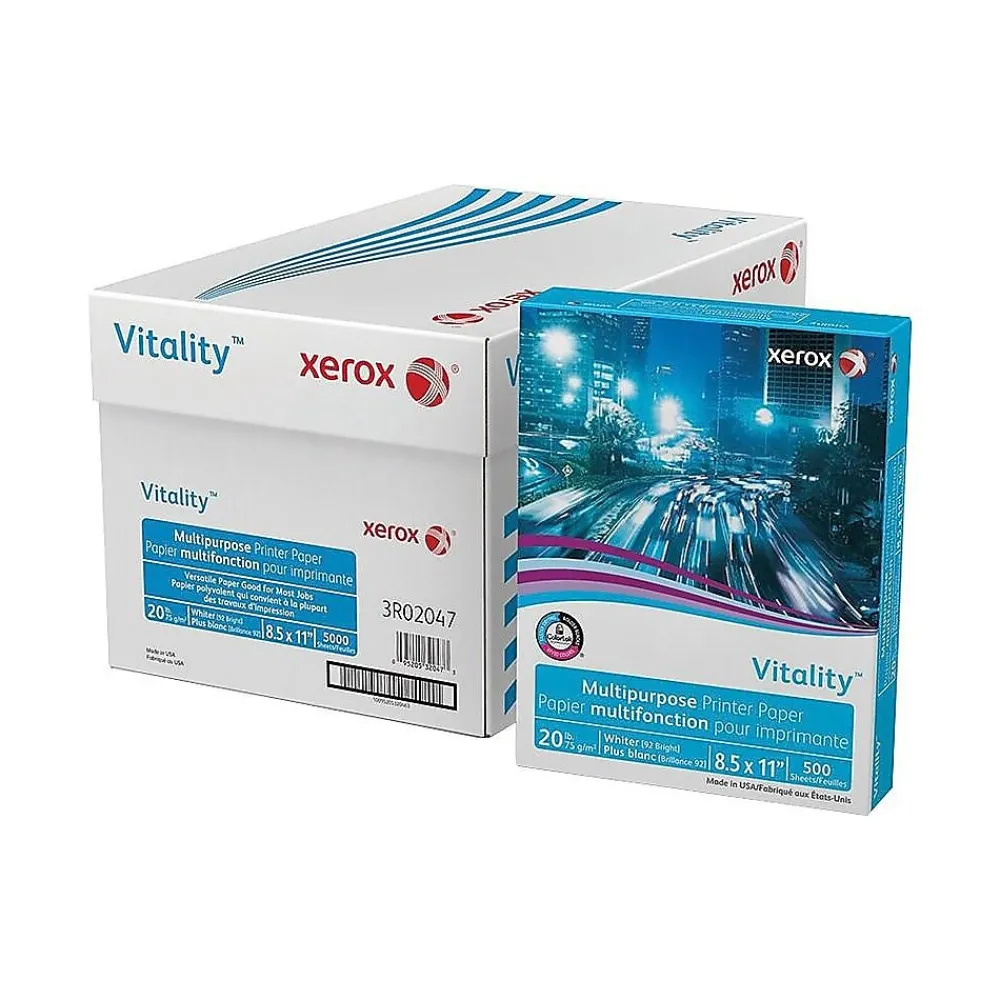 Multipurpose Paper*Xerox Vitality 8.5" x 11" Multipurpose Paper, 20 lbs., 92 Brightness, 500 Sheets/Ream, 10 Reams/Carton (3R02047)