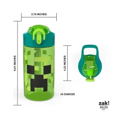 Zak! Minecraft Meadow Polypropylene Water Bottle, 16 oz., Green/Black (MICR-T120)
