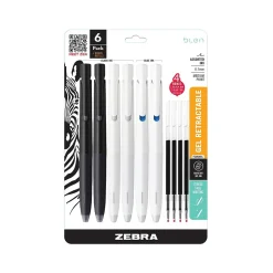 Pens|Zebra bLen Retractable Gel Pens, Medium Point, 0.7mm, Assorted Ink, 6/Pack (49501)