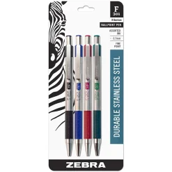 Pens|Zebra F-301 Retractable Ballpoint Pen, Fine Point, 0.7mm, Assorted Ink, 4 Pack (27174)