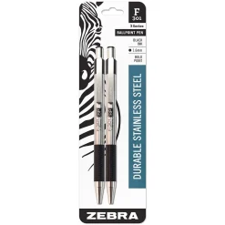Pens|Zebra F-301 Retractable Ballpoint Pen, Bold Point, 1.6mm, Black Ink, 2 Pack (27312)