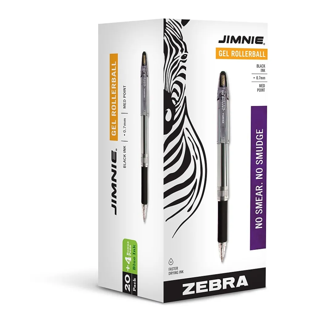 Pens|Zebra Jimnie Rollerball Pen, Medium Point, 0.7mm, Assorted Ink, 24 Pack (14410)