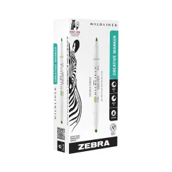 Highlighters|Zebra MILDLINER Double-Ended Creative Highlighter, Chisel/Bullet Tip, Green, 6/Pack (78140R)