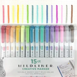 Highlighters|Zebra Mildliner Twin Tip Highlighters, Bullet/Chisel Tip, Assorted, 15/Pack (78115)