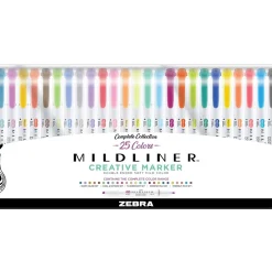 Highlighters|Zebra Mildliner Twin Tip Highlighters, Bullet/Chisel Tip, Complete Assorted, 25/Pack (78525)