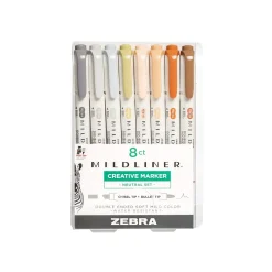 Highlighters|Zebra Mildliner Twin Tip Highlighters, Bullet/Chisel Tip, Neutral Assorted, 8/Pack (78208)