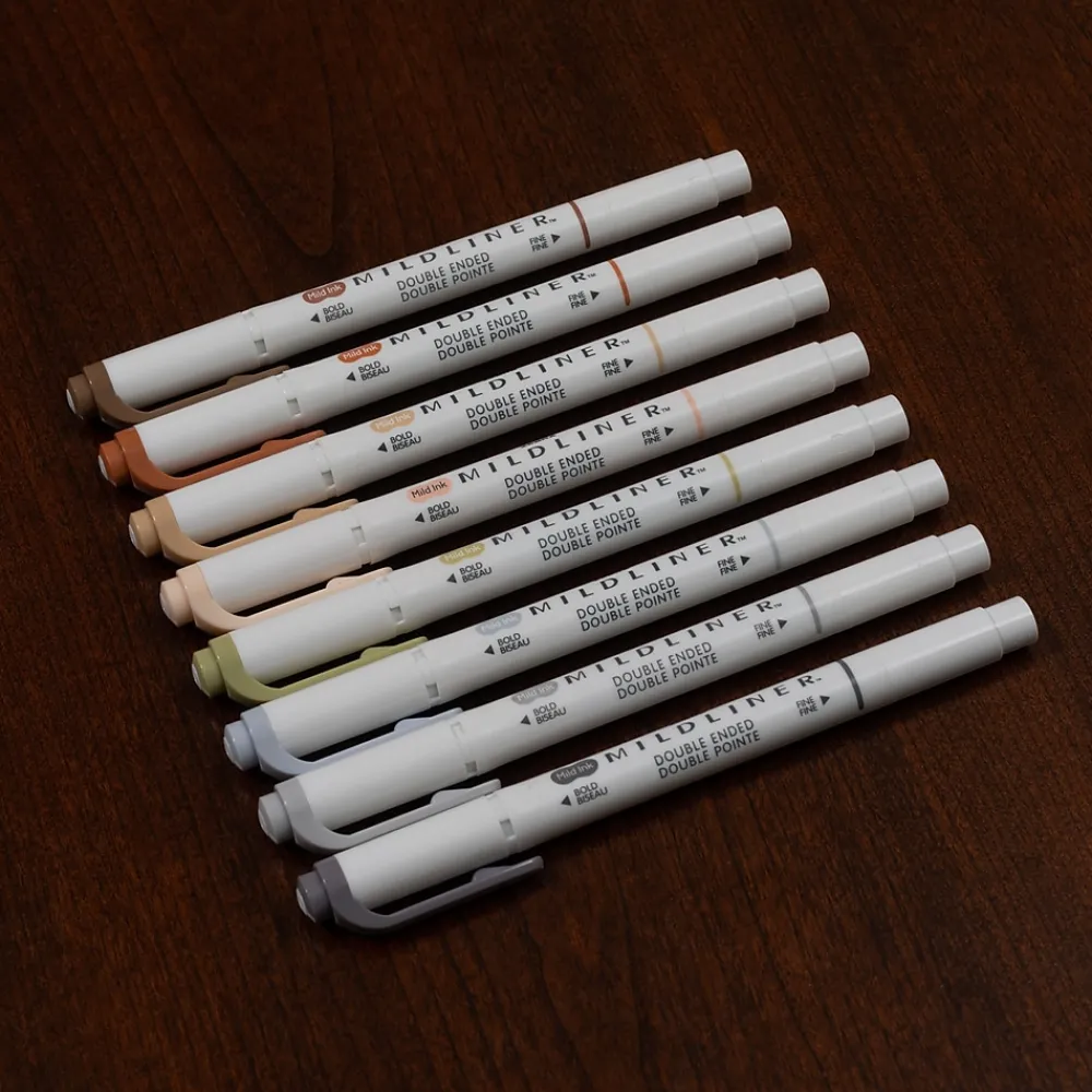 Highlighters|Zebra Mildliner Twin Tip Highlighters, Bullet/Chisel Tip, Neutral Assorted, 8/Pack (78208)