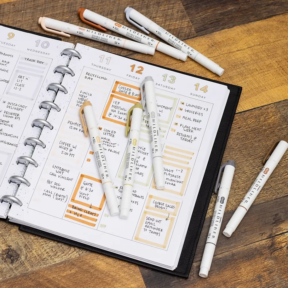 Highlighters|Zebra Mildliner Twin Tip Highlighters, Bullet/Chisel Tip, Neutral Assorted, 8/Pack (78208)