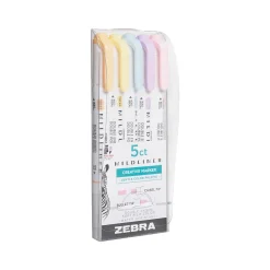 Highlighters|Zebra Mildliner Twin Tip Highlighters, Bullet/Chisel Tip, Gentle Assorted, 5/Pack (78705)