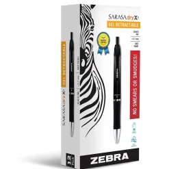 Pens|Zebra Sarasa Dry X1 Retractable Gel Pen, Medium Point, 0.7mm, Black Ink, Dozen (45610)
