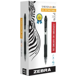 Pens|Zebra Sarasa Dry X20 Retractable Gel Pen, Medium Point, 0.7mm, Black Ink, Dozen (46810)