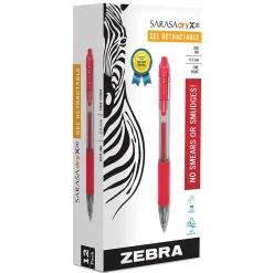 Pens|Zebra Sarasa Dry X20 Retractable Gel Pen, Fine Point, 0.5mm, Red Ink, Dozen (46730)