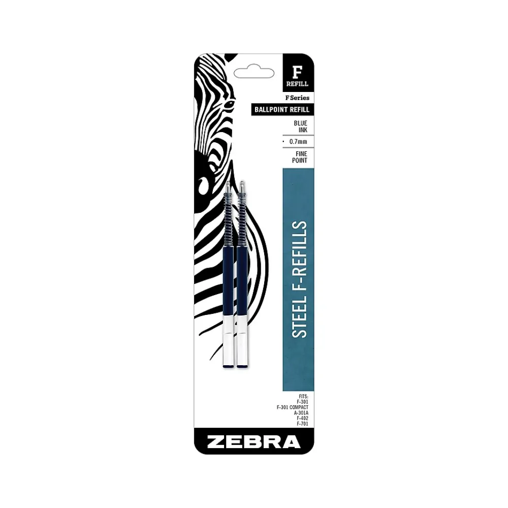 Pens|Zebra Steel F-Refill Ballpoint Pen Refill, Fine Point, Blue Ink, 2 Pack (85522)