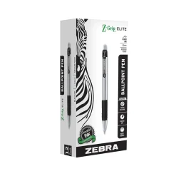Pens|Zebra Z-Grip Elite Retractable Ballpoint Pen, Medium Point, 1.0mm, Black Ink, Dozen (27010)