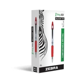 Pens|Zebra Z-Grip Max Retractable Ballpoint Pen, Medium Point, 1.0mm, Red Ink, Dozen (22430)