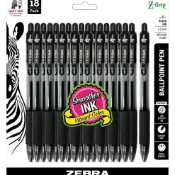Pens|Zebra Z-Grip Retractable Ballpoint Pen, Medium Point, 1.0mm, Black Ink, 18 Pack (ZEB22218)