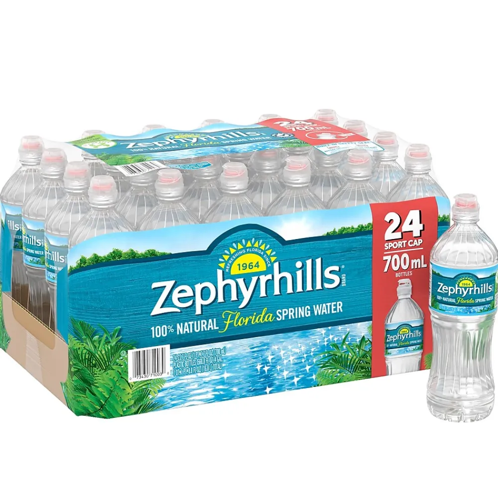 Zephyrhills 100% Natural Spring Water, Regular Flavor, 700ml Bottles with Sport Cap, 24/Carton (12087206)