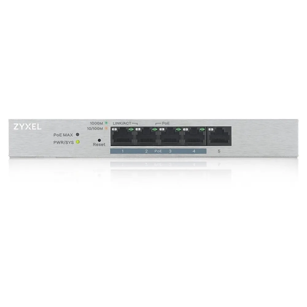 New ZyXEL GS1200-5HPv2 Managed 5-Port Gigabit PoE+ Desktop Ethernet Switch, Gray